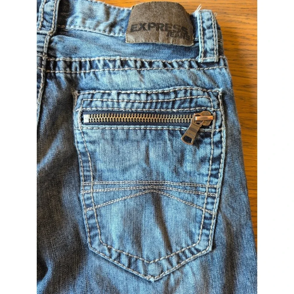 Express‎ Rocco Slim Fit Straight Leg Jean Mens 28x30 Distressed Cotton Denim GUC